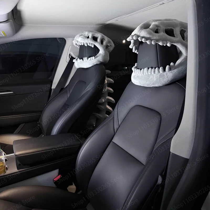 Luxury Dinosaur Bone-Inspired Car Seat and Headrest Cover - Elegant Interior Decoration with Neck Support
