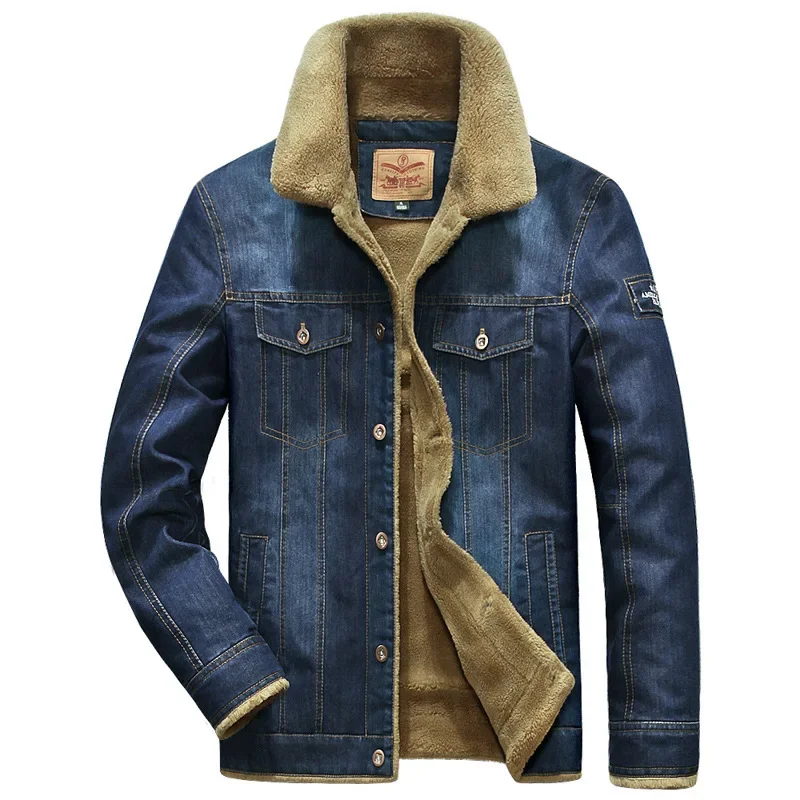 Winter Denim Jacket Men Windbreaker Fleece Thick Warm Mens Jacket Outwear Jeans Coat Male Multi-pockets Cowboy Clothing