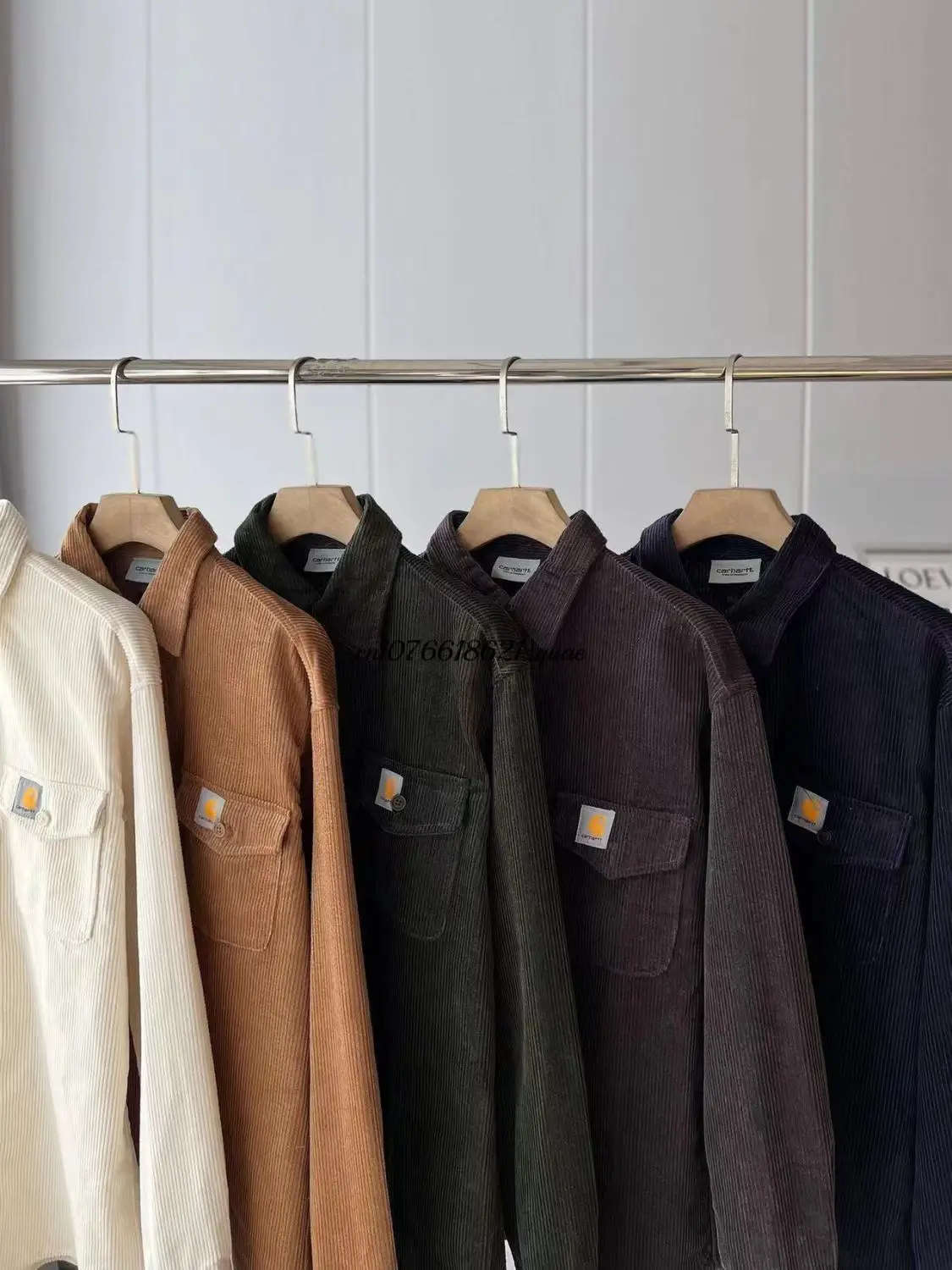 CARHARTT 레트로 하버 스타일 코듀로이 긴팔 셔츠, 탑 코트, 루즈 캐쥬얼, 커플 트렌드, 가을