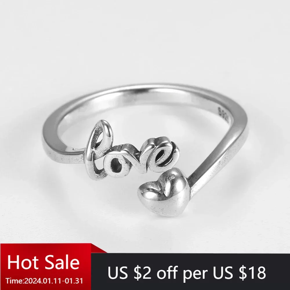 

925 Sterling Silver Romantic Letter Love Heart Ring for Women Geometric Creative Finger Rings Wedding Couple Fine Jewelry Gift