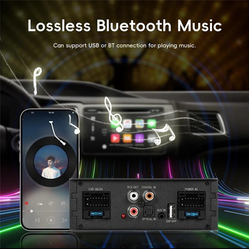 Car Digital Signal Processor Amplifier For Radio Stereo Subwoofer With Fiber Optic Input Plug And Play