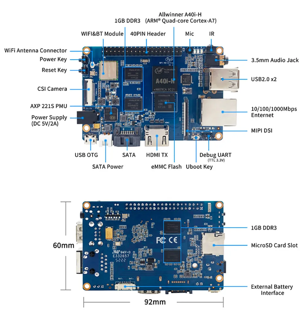 Banana Pi BPI-M2 Ultra Single Board Computer Allwinner A40i 2GB DDR3 RAM 8GB eMM