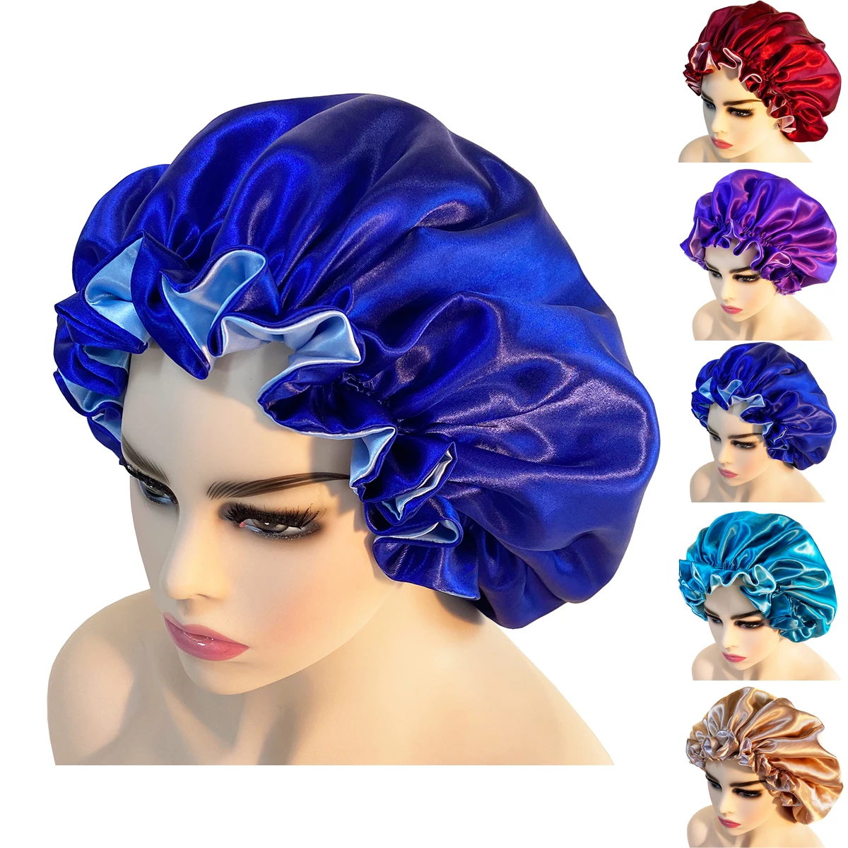 Double Layer Satin Bonnet Sleep Cap for Women Reversible Adjustable Satin Cap for Curly Natural Hair satin silk bonnets