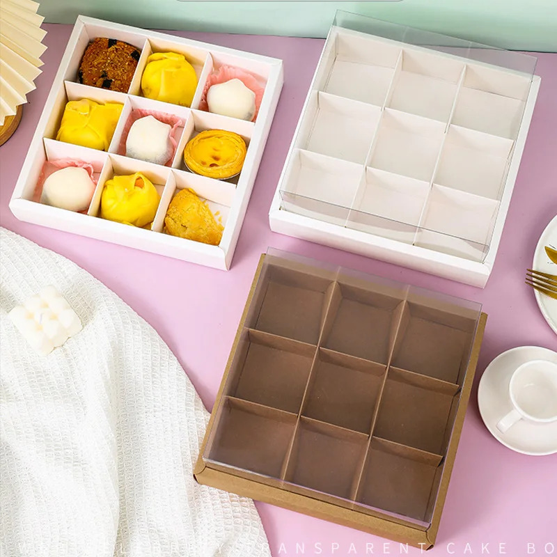 100 teile/los neun Palast gitter hoch transparente Dessert box Nachmittags tee Mooncake Box Eigelb Gebäck Verpackungs box