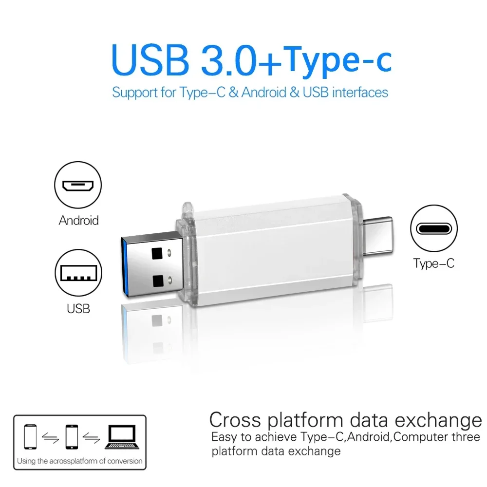 Type-C 2IN1 USB 3.0 Flash Drives 64GB Free Pen Drive 32GB Mini Metal Memory Stick 16GB For Samsung Phone U Dick 8GB