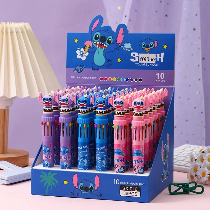 

1pcs Disney Stitch Ballpoint Pen Cartoon Ten-color Marker Students Multifunctional Color Marker 0.7mm Creative Stationery Gifts