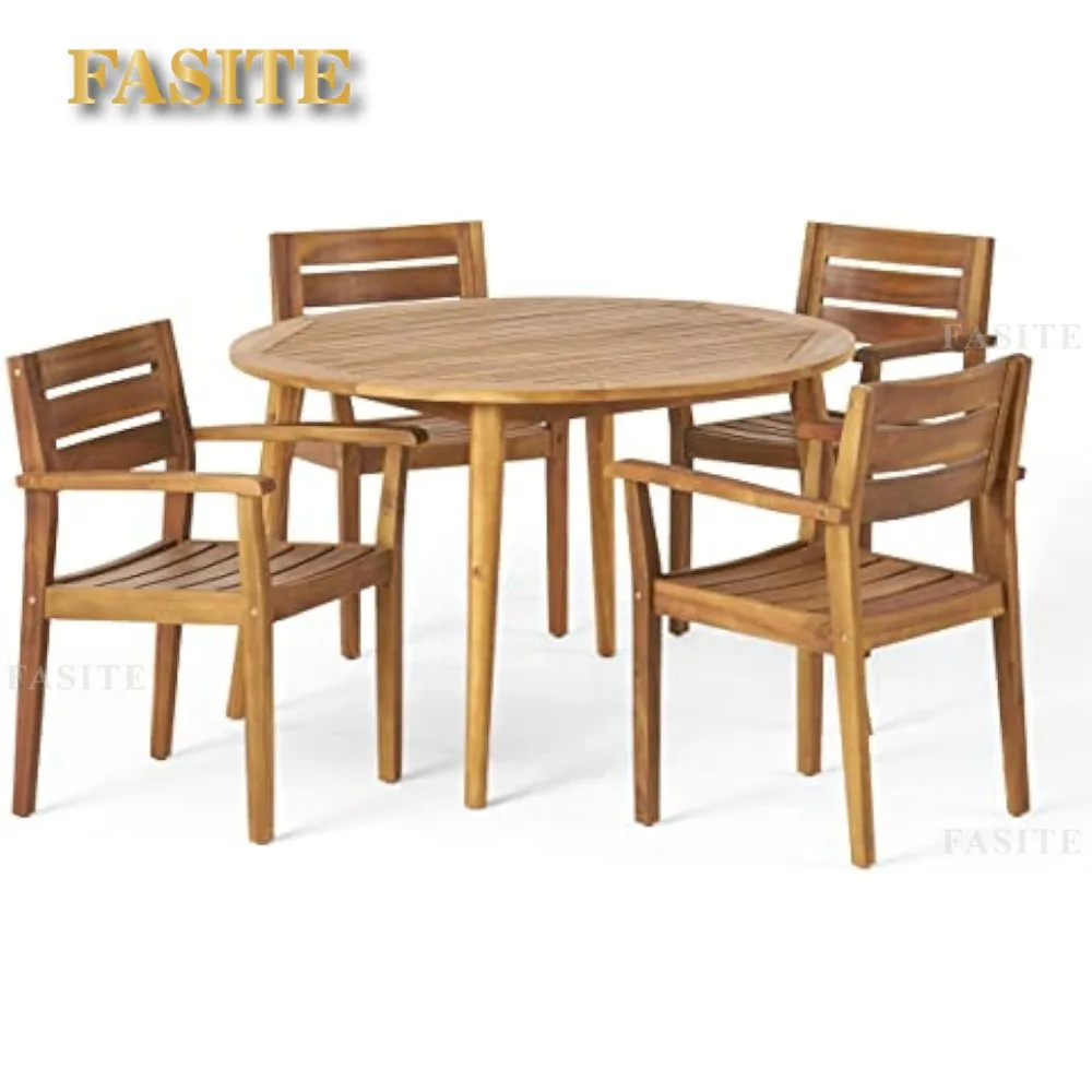 Patio Dining Set 5 Piece Acacia Wood Dining Set, Teak Finish, Outdoor Patio Furniture Set
