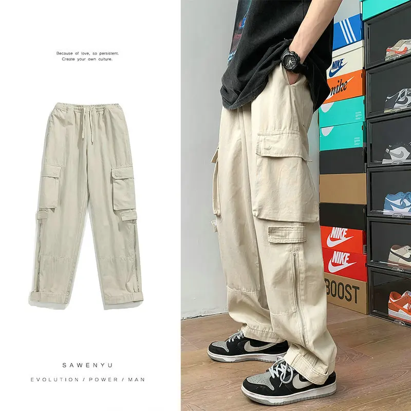

2022 Men's Cargo Pants Hip Hop Harajuku Style Straight Trousers Male Solid Big Pockets Loose Casual Jogging Men Sweatpants M-3XL