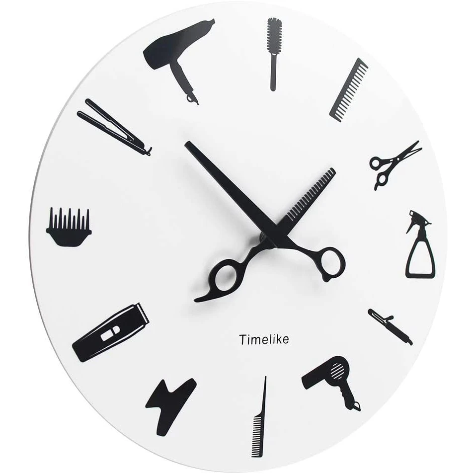 Timelike Barber Stylist Tools Wall Clock Modern 3D Quartz Non Ticking Beauty Hair Salon Clocks Watch for Home Decor Gift images - 6