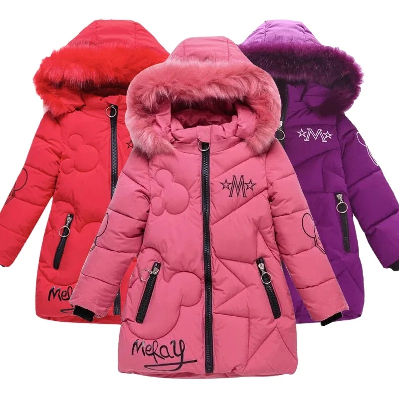 

NewThick Keep Warm Winter Jacket Girls Cartoon Hooded down cotton Plush Kids Outerwear Teenager Long Windbreaker Coat 3-12Y