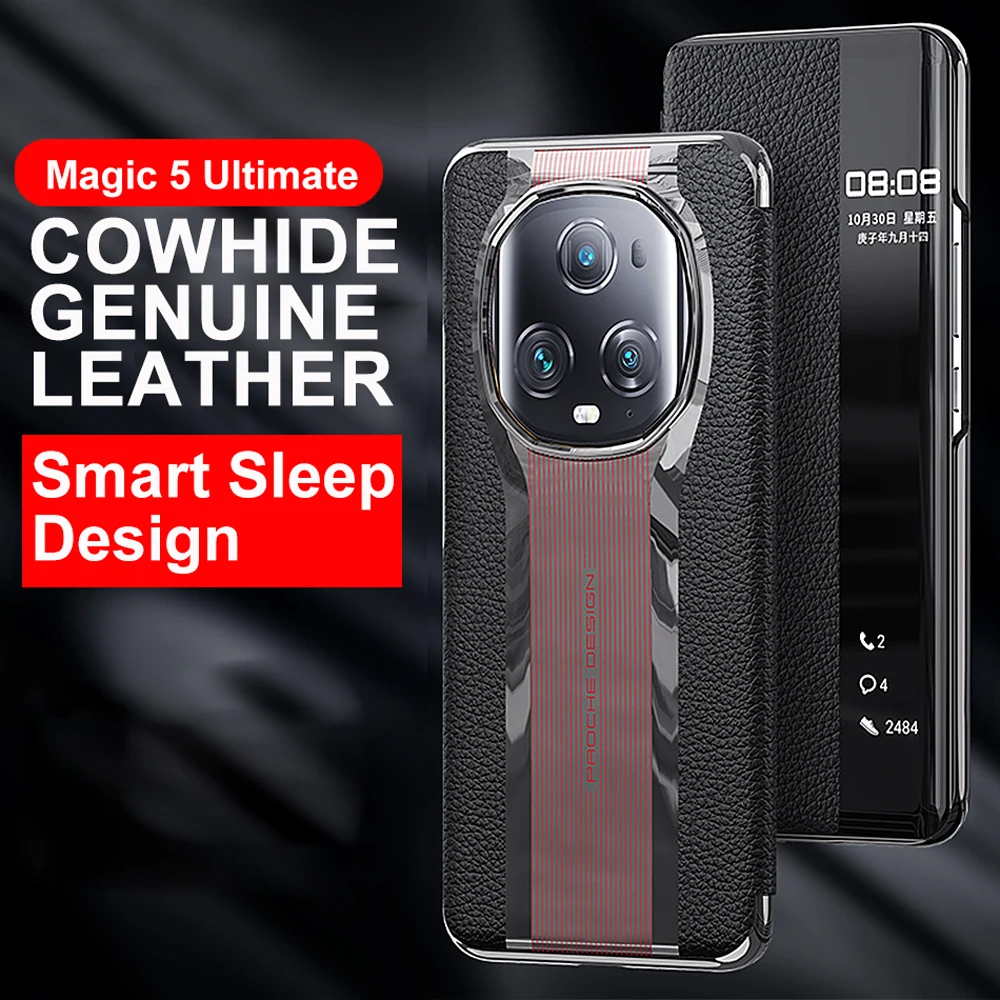 

Флип-чехол из воловьей кожи для Magic 5 Ultimate Business Smart Sleep Wake Porsche Design, чехол для сотового телефона Magic5 Ultimate