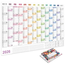 Large 2025 Wall Calendar with Kawaii Stickers - Yearly & Weekly Planner (2026 Colorful)
