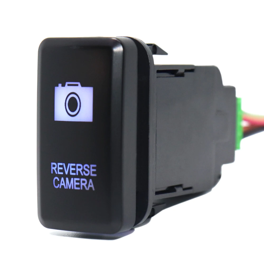 

12V Push Button Switch Reverse Camera ON/Off 39 x 21mm Blue Light with Wire for Toyota Tacoma Tundra 4Runner FJ Prado Cruiser