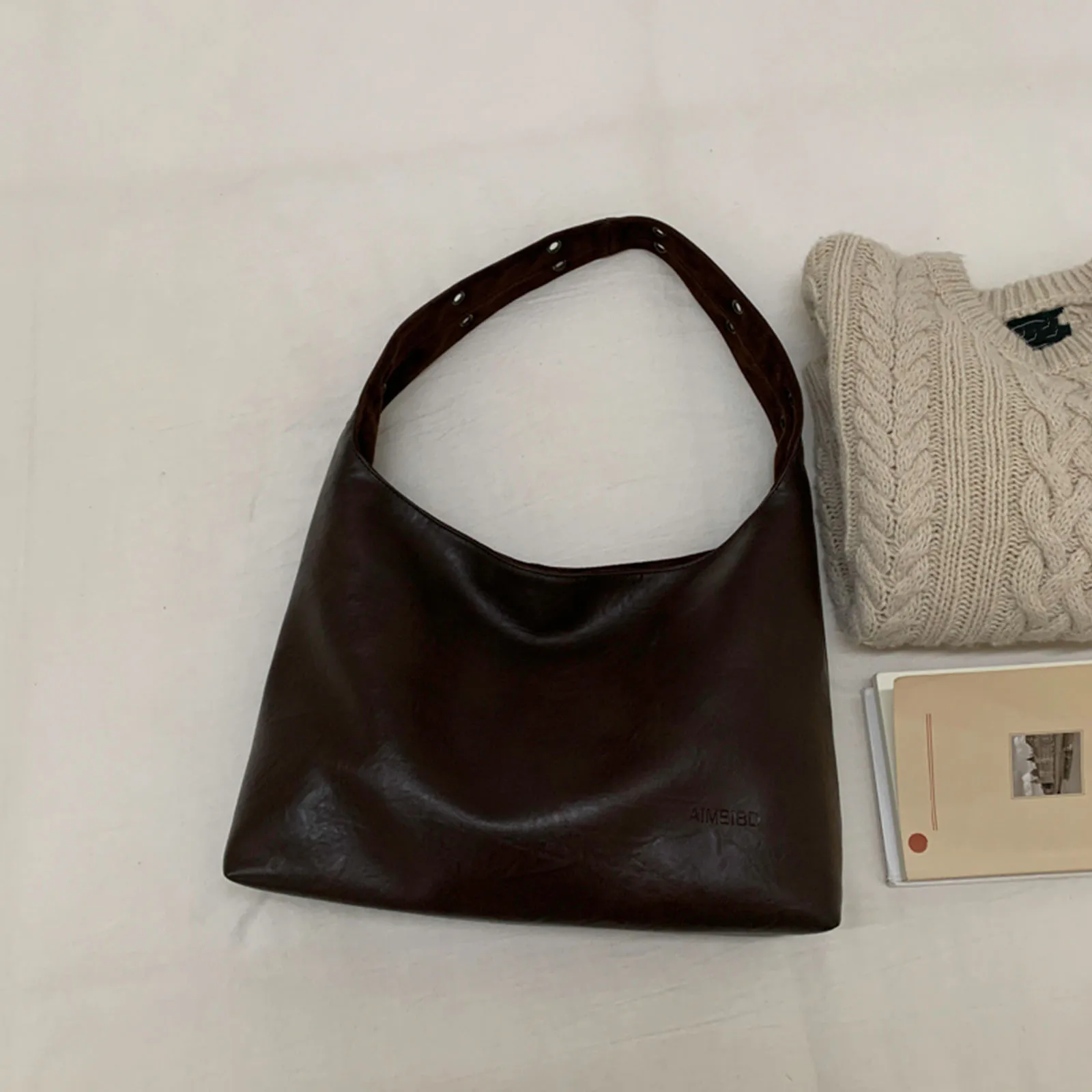 Women PU Leather Solid Color Shoulder Bag Single Shoulder Tote Bag Versatile Underarm Shoulder Bag for Outing Commuting