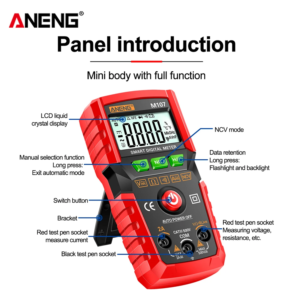 ANENG M107 Mini Smart Multimeter 4000 Count Digital Meter Professional Multi Function Electrician Tester Tools