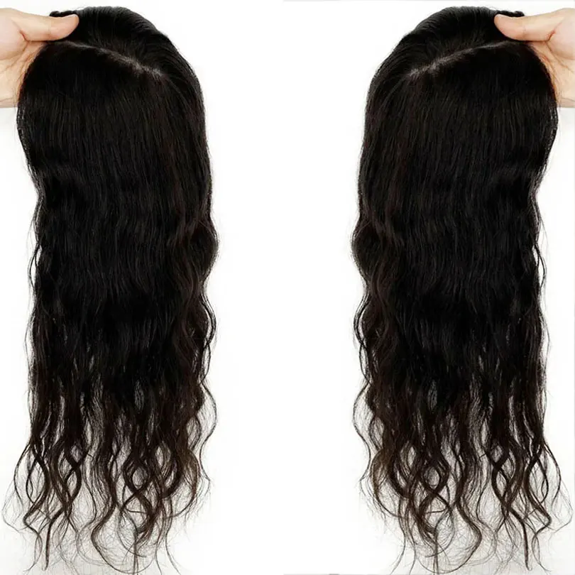 Injected Silk Skin Base Human Hair Women Topper Loose Wave Virgin European Hair Toupee Clips In Hairpiece 6x6 inch hair toppers