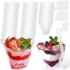 50 Pcs Dessert Cups with 50 Spoons Clear 3.38oz/100ml Mini Reusable Dessert Pots Clear Plastic Parfait Appetizer Cup Mousse 1
