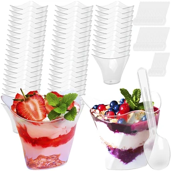 50 tazze da dessert con 50 cucchiai trasparenti da 3,38 once/100 ml mini vasi da dessert riutilizzabili in plastica trasparente per antipasti, mousse 1
