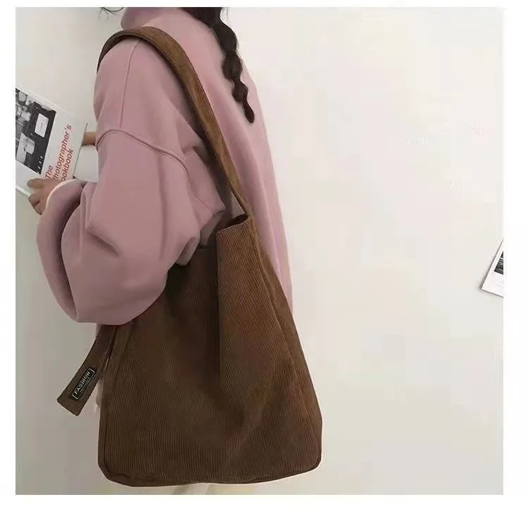 Fall And Winter New Retro Tote Bags Solid Corduroy Shoulder Bag Large-capacity Students Class Hundred Women's Crossbody Bag