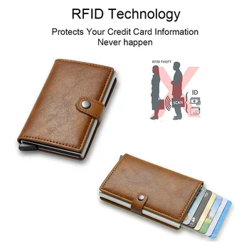 Carbon Fiber Credit Card Holder Wallet Men Rfid Smart Metal Thin Slim Pop Up Minimalist Wallet Small Black Purse Metal Vallet - Image 4