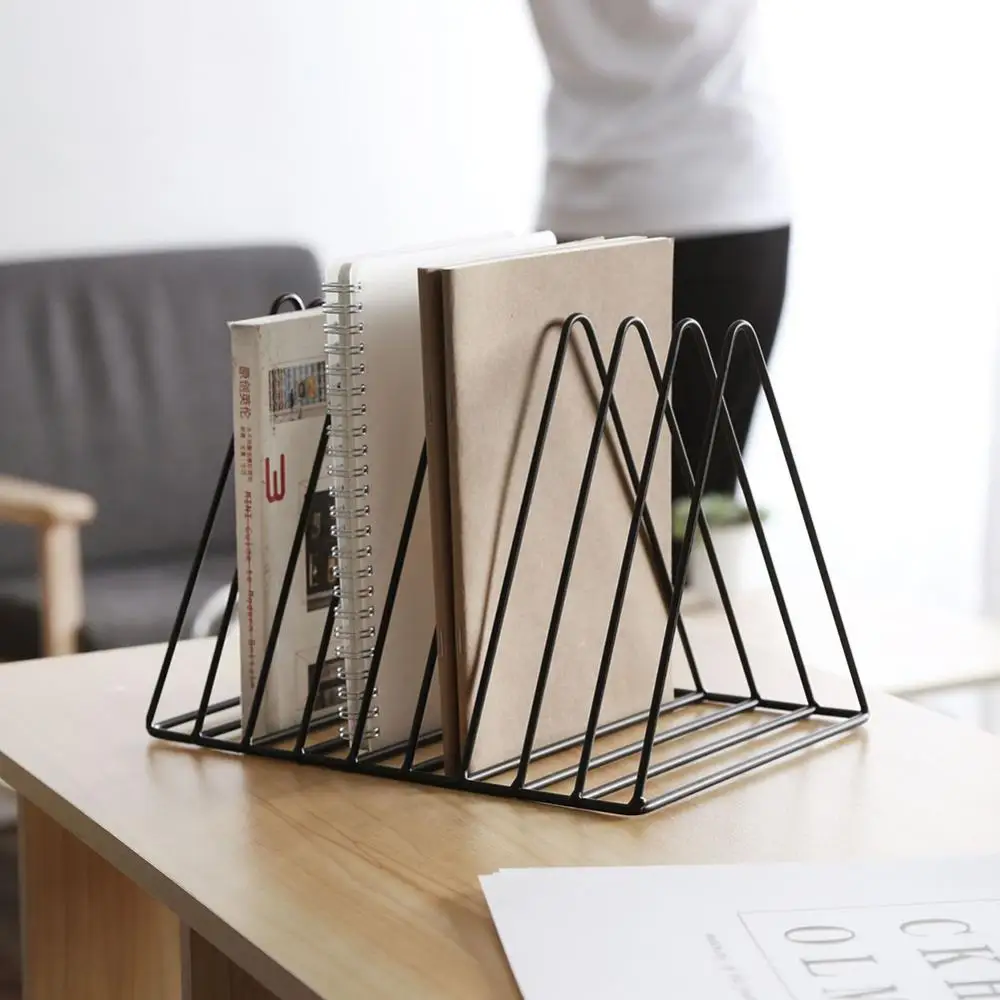 

T-riangle Shaped Book Metal Iron Storage Record Rack Magzine Holder Multifunction Desk Record Home Office Organizer