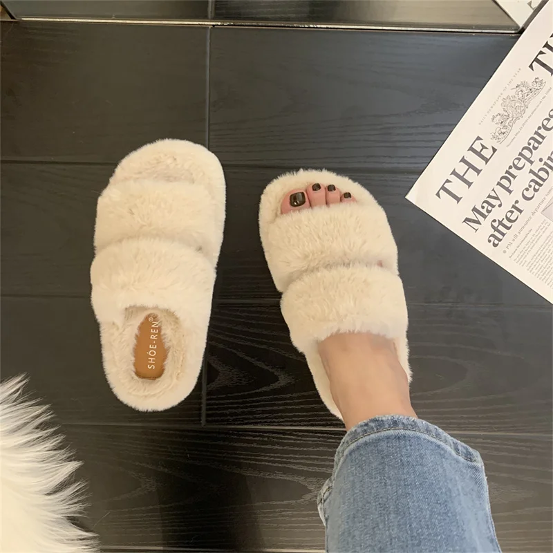 Autumn and winter new mink rabbit hair girls flip-flops cashmere slippers Ladies wear warm fashion thick flat fur shoes wool