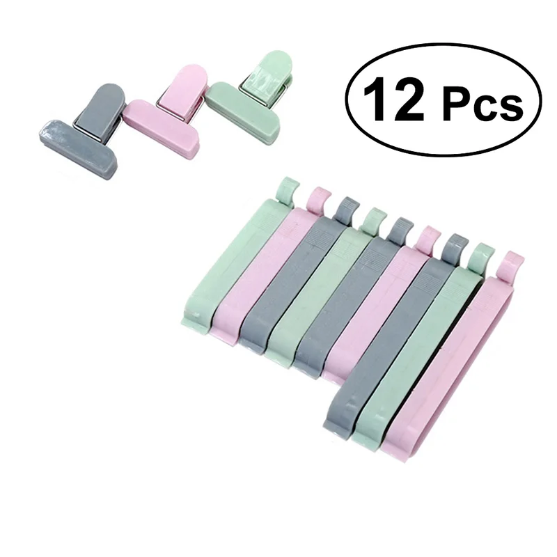 

12Pcs Househould Bag Plastic Clips Snack Storage Bag Sealer Food Clip Bag Seal Tool Mini Kitchen Organizer Vacuum Sealer Clamp