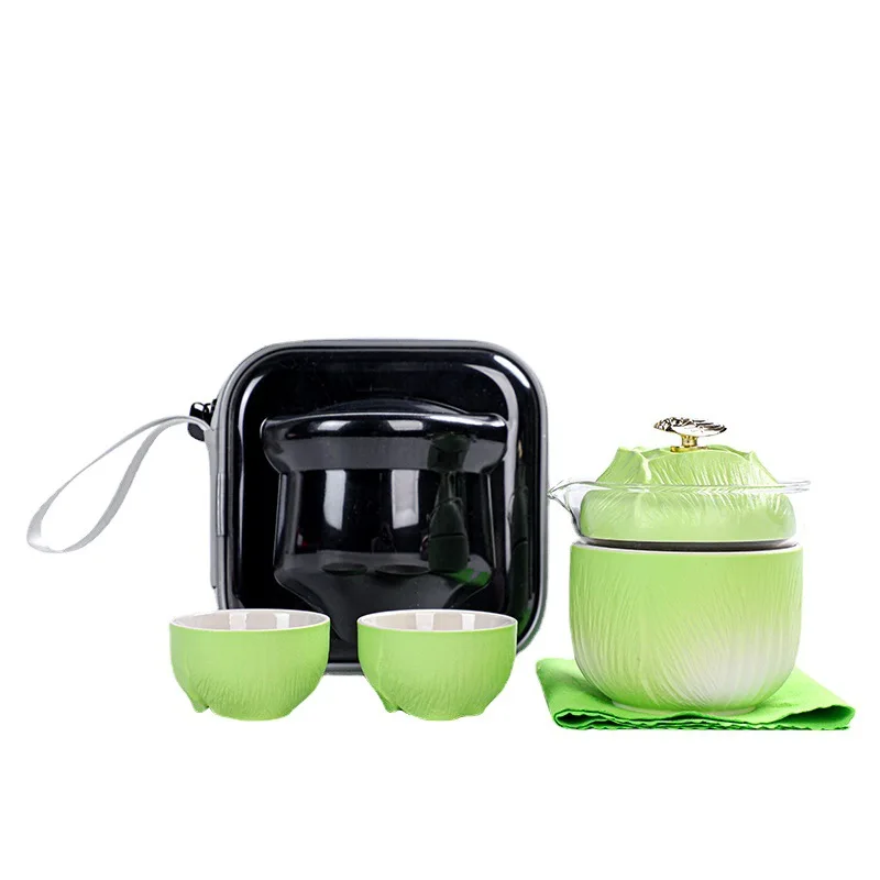 Portable Ceramic Travel Tea Set, Kungfu Tea Set in the Shape of Dishes, a Pot of 3 Cup Express Cup Tea Set, Outdoor Kungfu Tea S