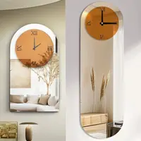 Large Wall Clock Living Room Decor Clock with Arched Mirror Edge for Entrance Hallway Bedroom Office 90 x 50 cm /100x32 cm