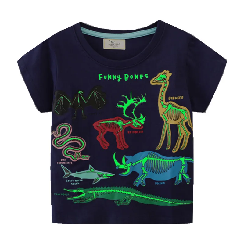 

New Fashion Boys T-shirt Summer Luminous Dinosaur Animal Cotton Causal Clothes Lovely Tops for Kids