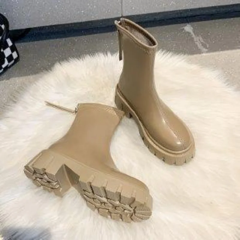 2023 New Platform Women's Boots PU Leather Ladies Zipper Rider Platform Flats Fashion Winter High Heels Knee Boots