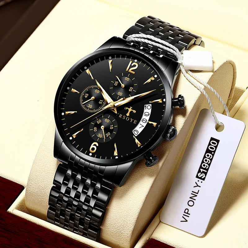

2023 New Casual Sport Chronograph Men's Watches Stainless Steel Band Wristwatch Big Dial Luminous Pointers Date Quartz Watches