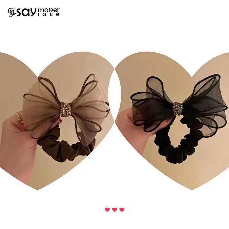 

New Bowknot Mesh Scrunchies Headwear Girls Elastic Hair Bands Head Rope Tie Ponytail Hair Circle Woman Headdress Accessories