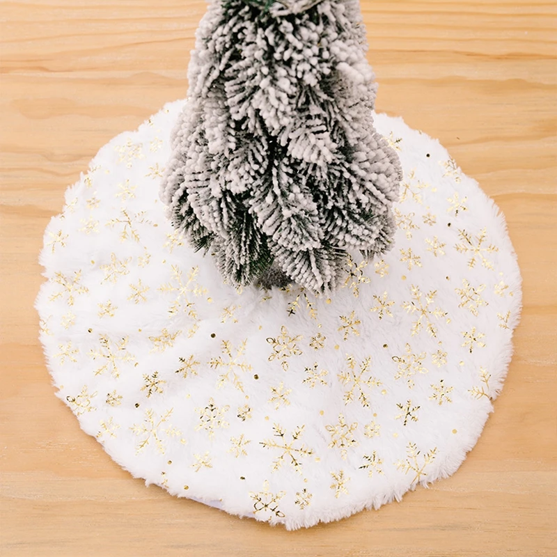 Mini 40cm Christmas Tree Skirt Desktop Xmas Tree Snowflake White Fur Base Mat Carpet 2024 Christmas Decorations For Home Navidad