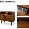 Nightstand with Charging Station, Set of 2 Mid-Century 2 Drawer and Open Shelf Dresser for Bedroom, Fluted Bedside Table 4