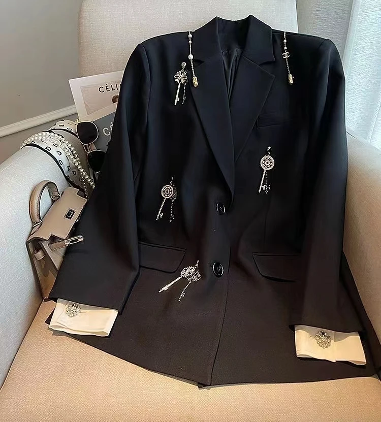 

High Quality Fashion Blazer 2022 For Women Suit Diamonds New Party Club Summer