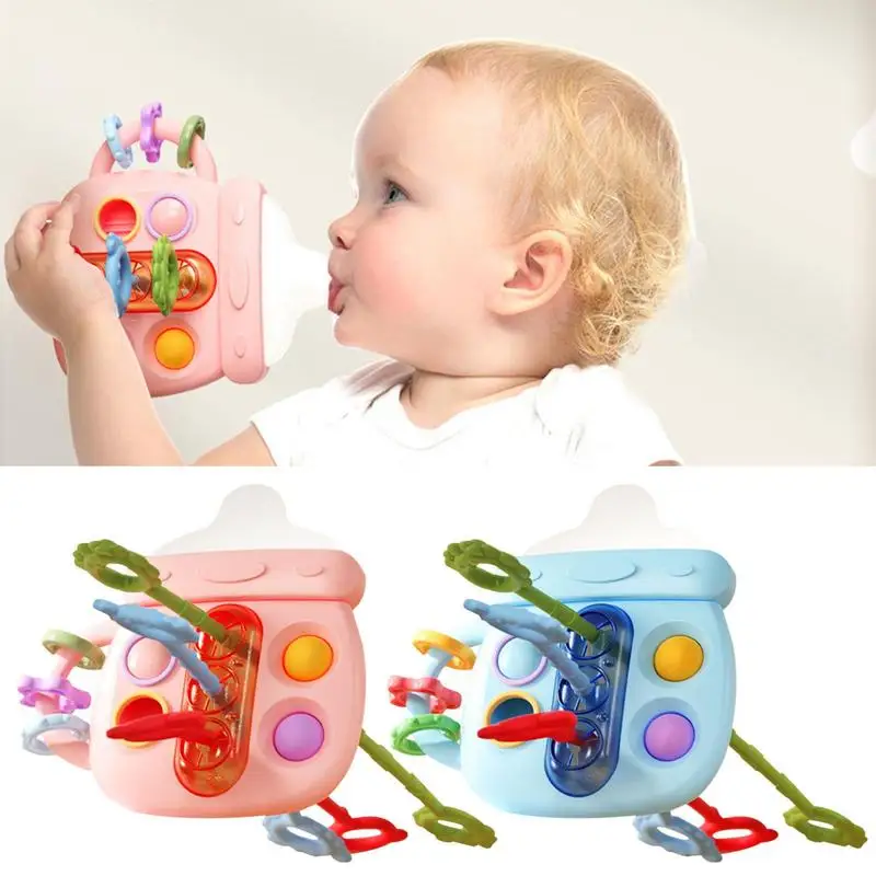 цена Игрушка Монтессори в форме бутылки, сенсорные игрушки, силиконовая нить для прорезывания моторики, детские игрушки для прорезывания зубов