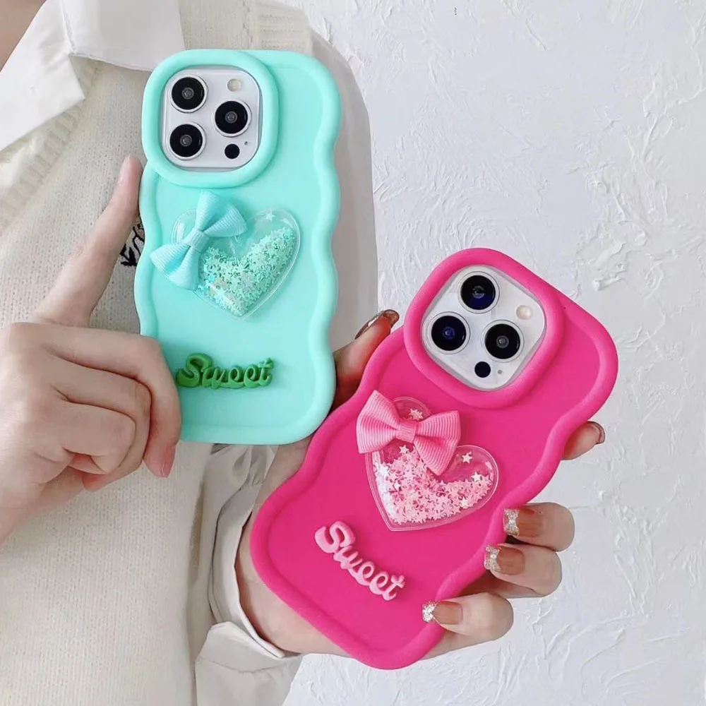 Quicksand Heart Silicone Soft Phone Case - Wave Side Design