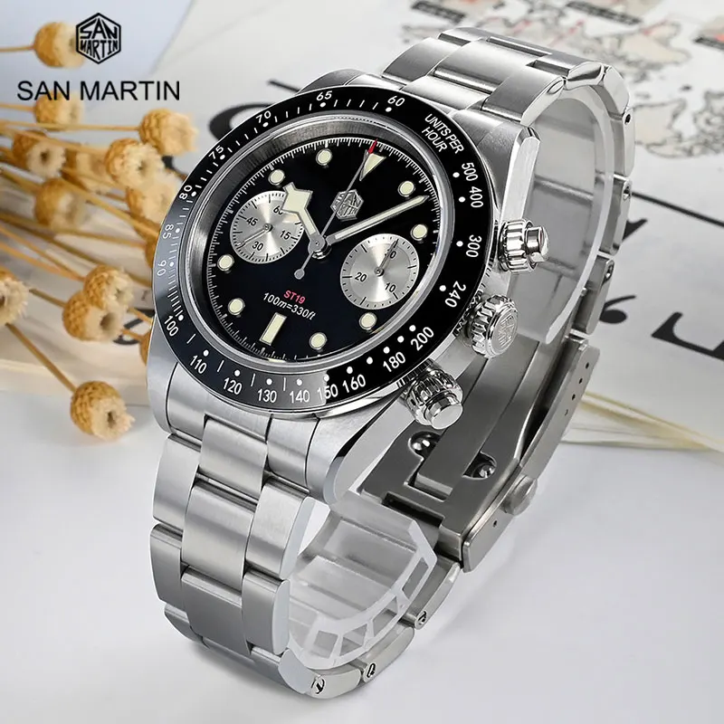 

San Martin Panda BB Chronograph Men Watch Fashion Sports Style Seagull ST1901 Automatic Mechanical Watches Sapphire 10 ATM BGW-9