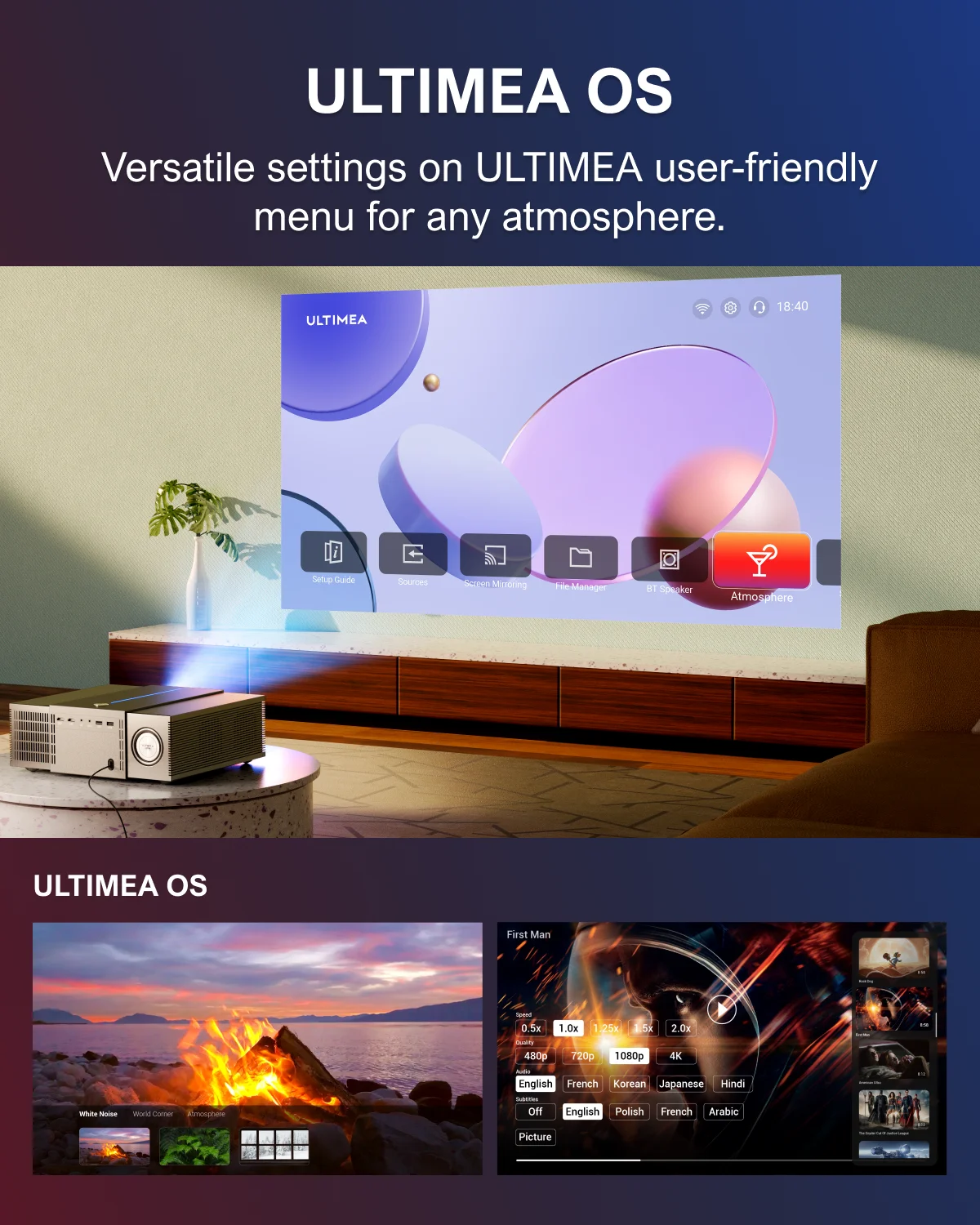 ULTIMEA Apollo P60 Full HD 1080P 5G WiFi Projector & 120″ E