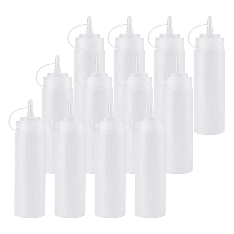 

New 12 Pack 8 Oz Squeeze Squirt Condiment Bottles With Twist On Cap Lids For Sauce, Ketchup, BBQ, Dressing, Paint