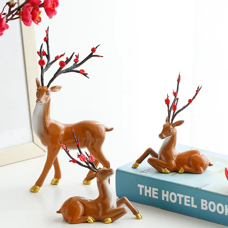 0022 New Chinese Style Lucky Fawn Living Room TV Cabinet Decoration Home Accessories Porch Bogu Frame Decoration Ceramic Crafts