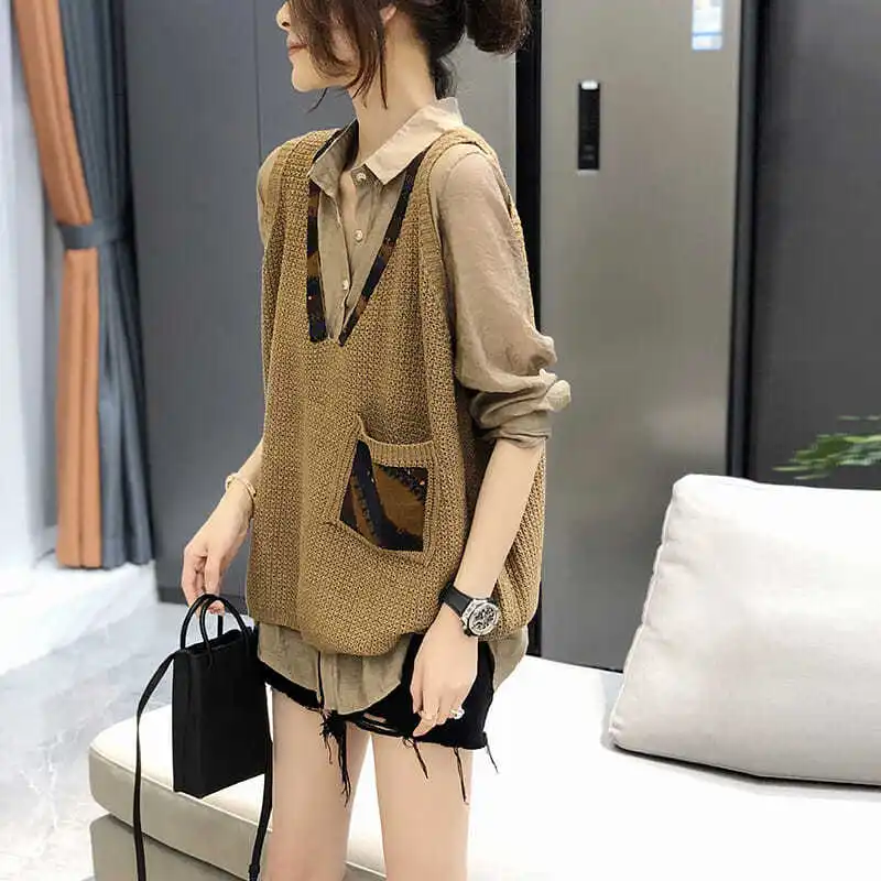 

Knitted vest sweater cardigan loose 2023 spring and autumn v neck casual sleeveless fashionable and foreign sweater vest female