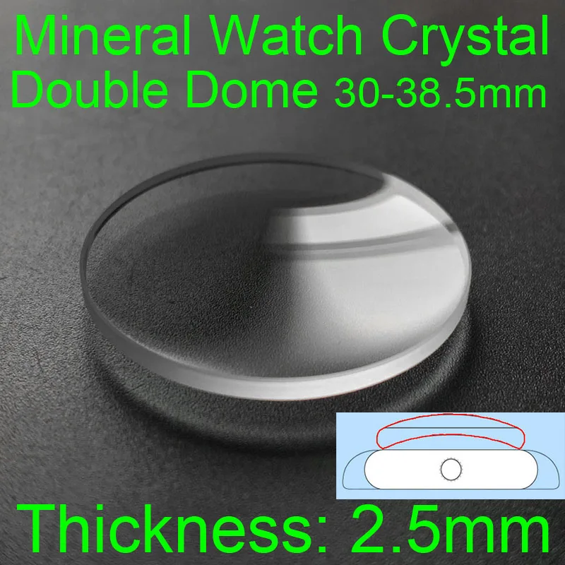 Double Dome 2.5mm Round Mineral Watch Crystal 30mm to 38.5mm