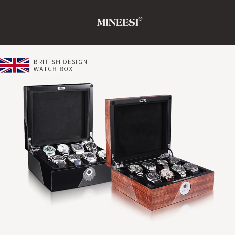 MINEESI Wholesale OEM ODM High Quality watch storage box collection box pear flower wood high-grade watch box Fingerprint Unlock