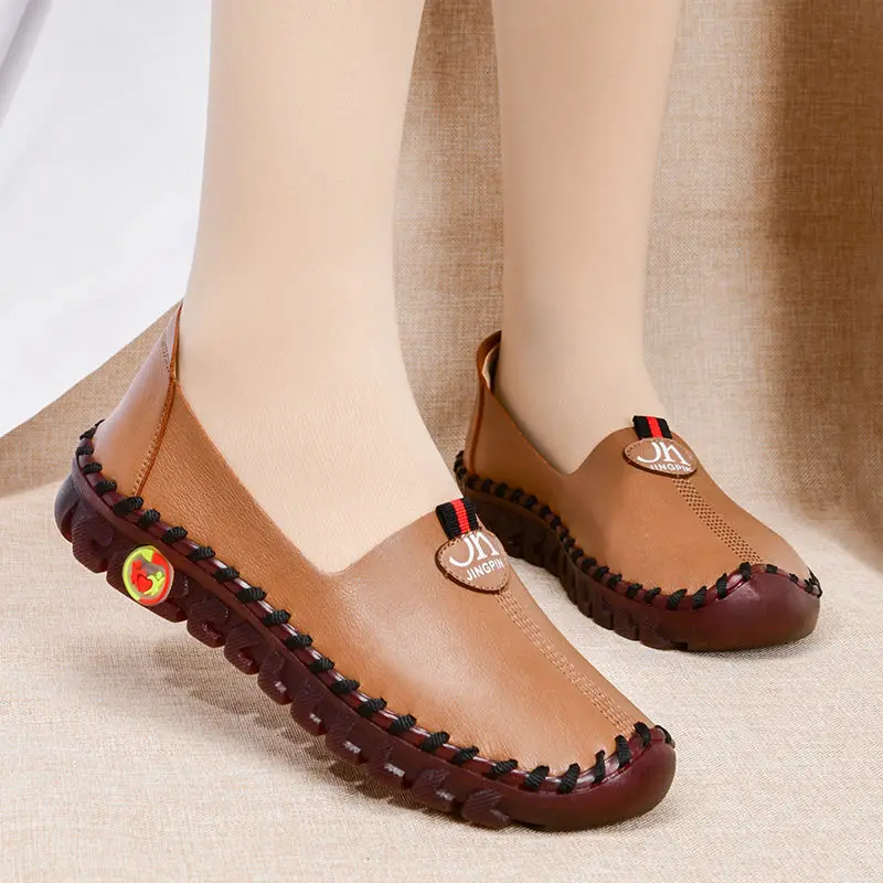 Thick Sole Flats Korean Shoes For Women Cozy Leather Slip On Moccasins Pregnant Woman Wide Fit Orthopedic Shoes Women's Loafers women shoes