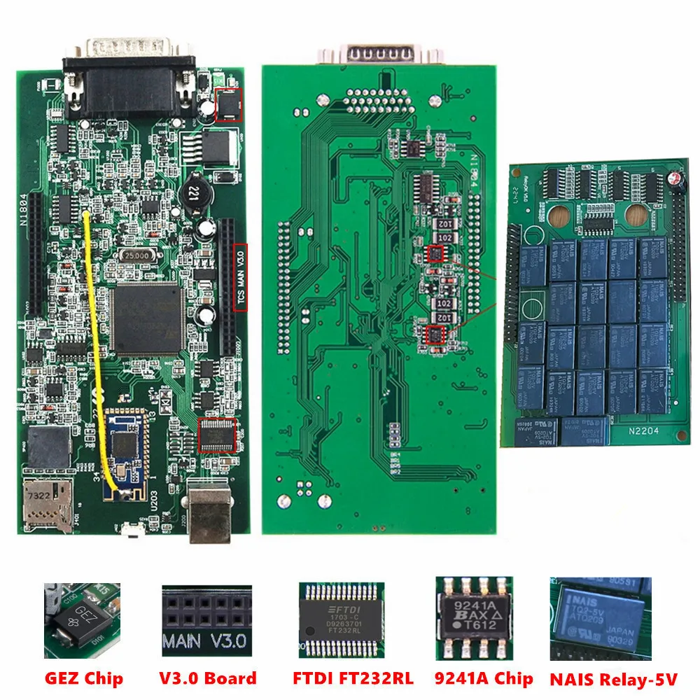 Multidiag Pro+ .R3 .11 .23 BT USB V3.0 V9.0 Dual Green PCB Board TCS PRO+ Red Blue NEC Relays Car Diagnostic Scanner