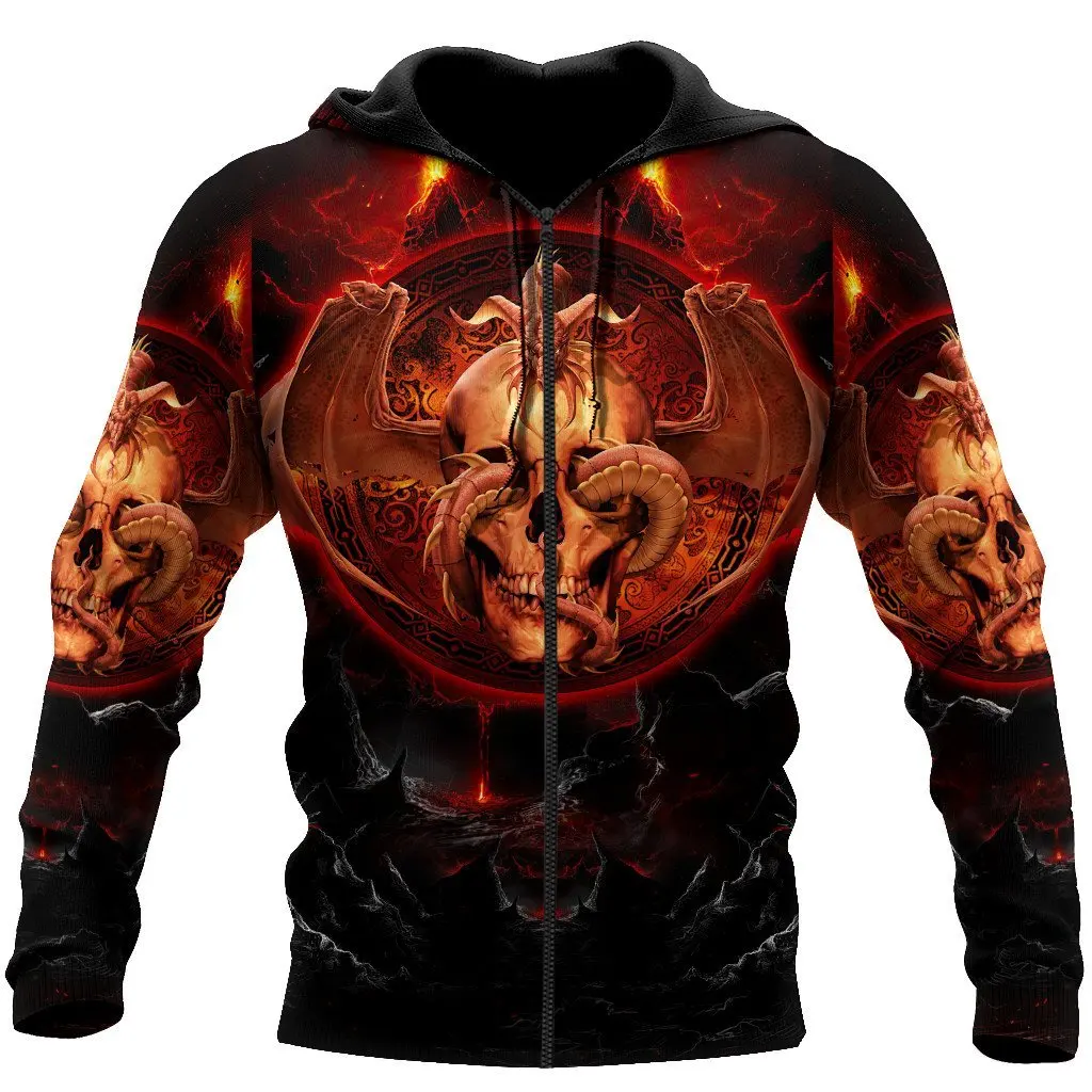 

3D printing Europe and the United States skull color pattern fashion casual spring autumn men's popular zipper hoodie coat