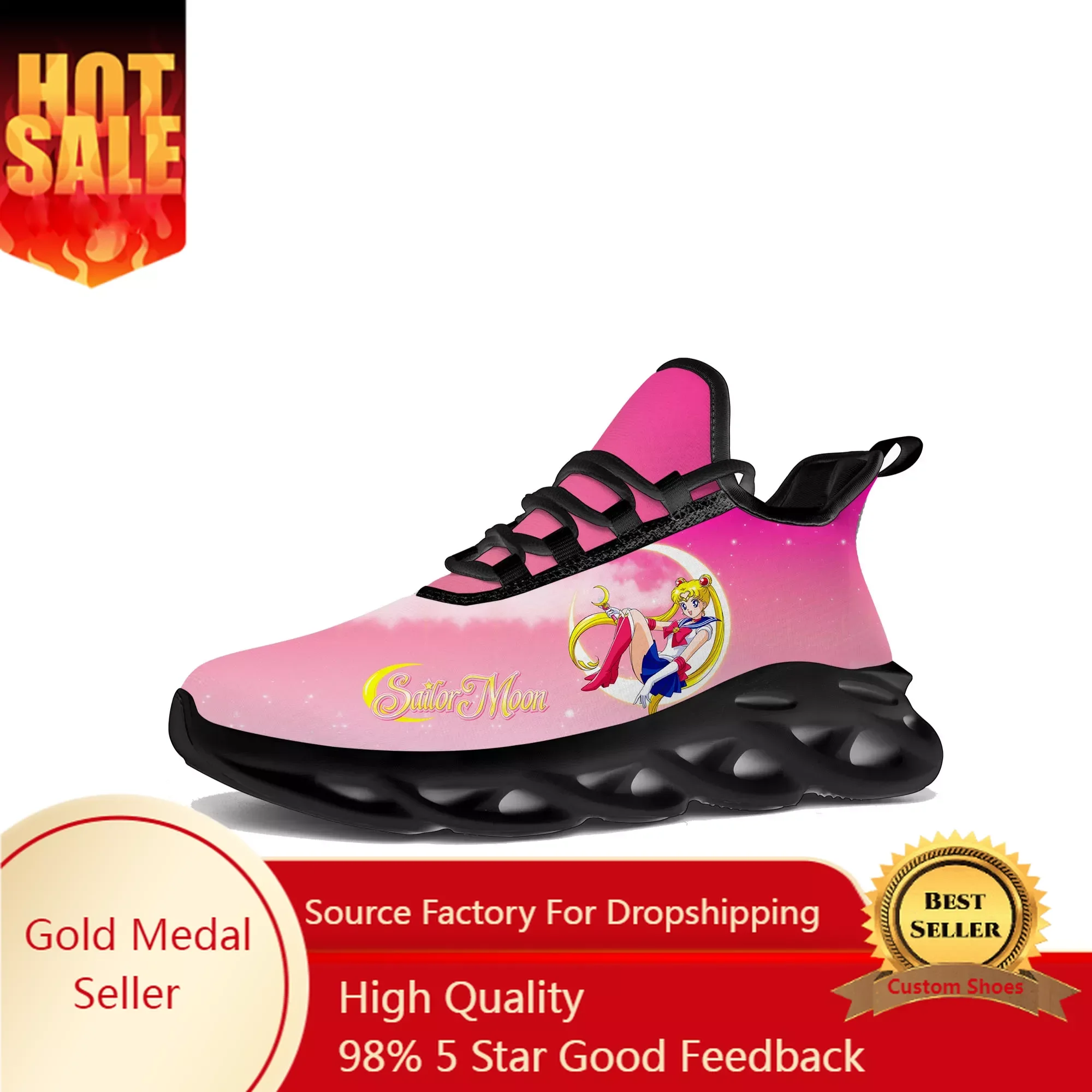 

Anime Moon Japanese Manga Cartoon Sailor Flats Sneakers Cartoon Mens Womens Sports Running Shoes Sneaker Customized Made Shoe