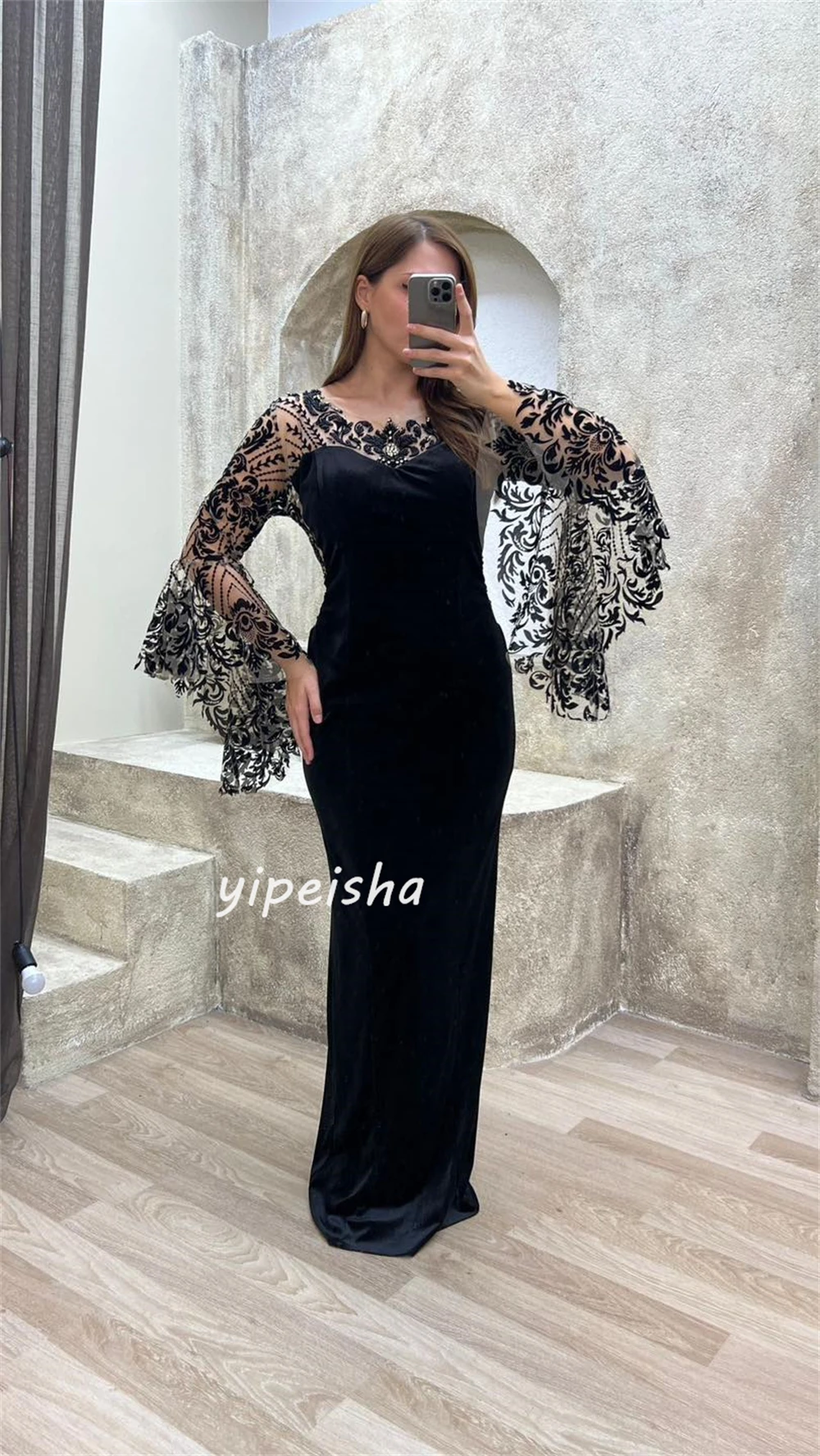Ball Dress Evening Jersey Applique Beading Ruched Cocktail Party A-line V-neck Bespoke Occasion Gown Long Dresses Saudi Arabia